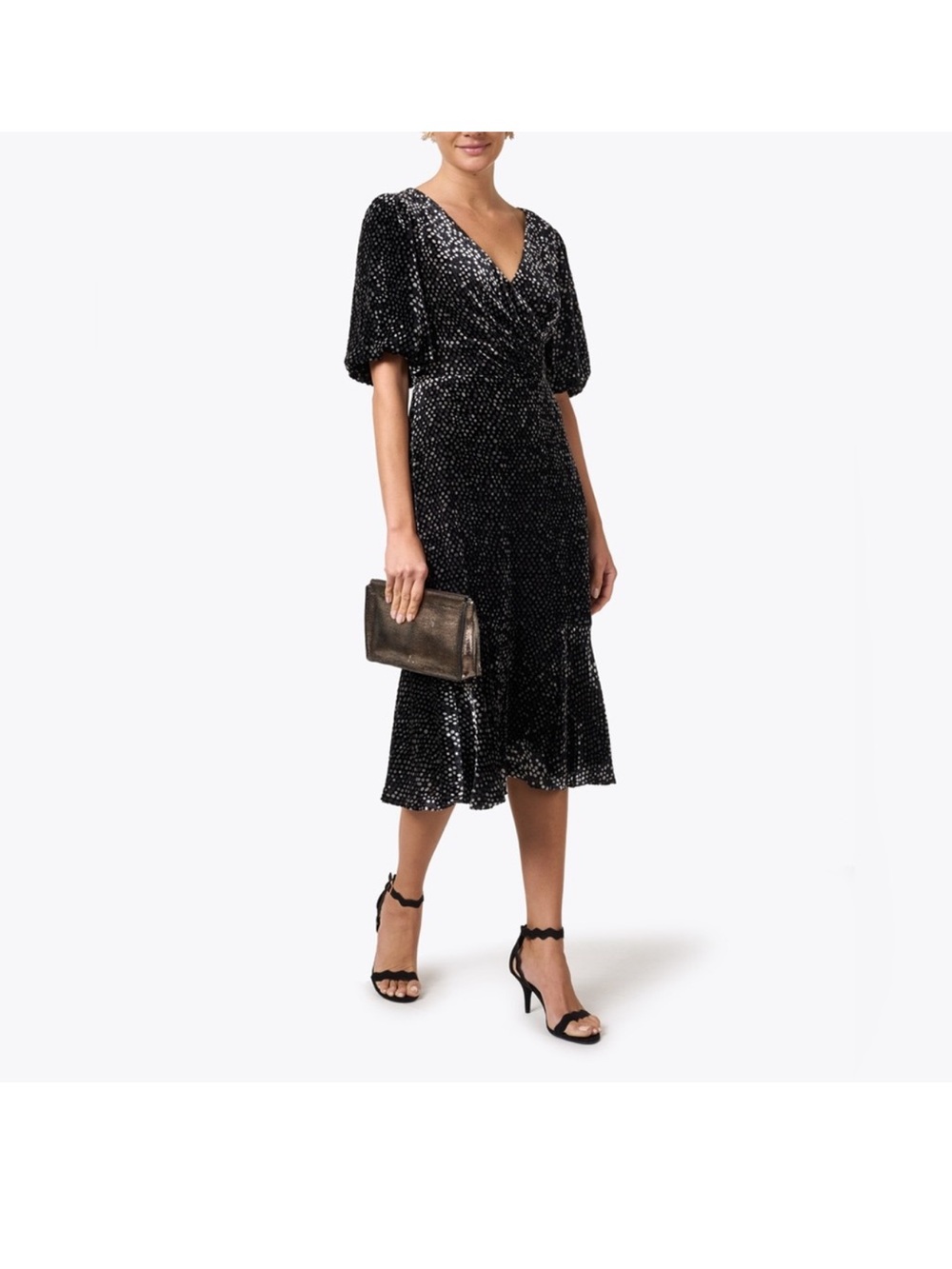 Shoshanna Black Sequin Wrap-Style Midi Dress